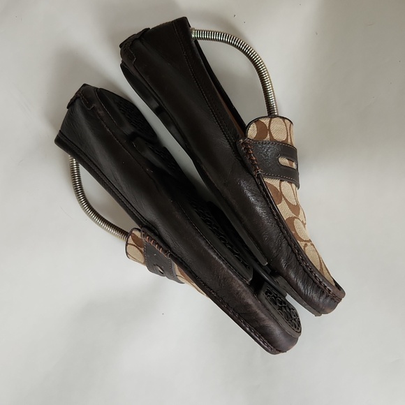 11 COACH mens loafers slip on brown C logo, driving moccasins,  loafers - Picture 4 of 9